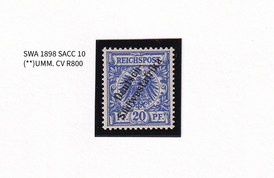 1898 German South West Africa. As the previous edition, but "Südwestafrika" in one Word. 20pfg  (UMM)