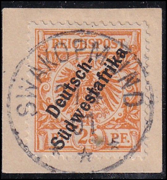 1899 German South West Africa. As the previous edition, but "Südwestafrika" in one Word on a piece (Cancelation Swakopmund) with Cert.