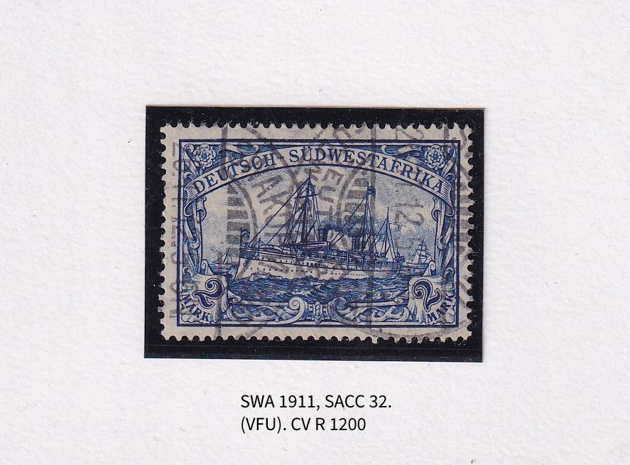 1911 German South West Africa. The Kaiser's Ship "Holenzollen." 2Mk Dark blue. VFU
