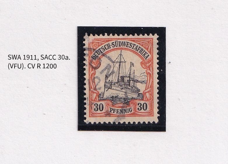 1906 German South West Africa. The Kaiser's Ship "Holenzollen." 30Pfg. Wmk Lozenges. Orange/Black on Cream paper. FVU