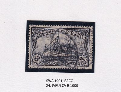 1901 German South West Africa. The Kaiser's Ship "Holenzollen." 3Mk, No Wmk, Blackish violet. VFU