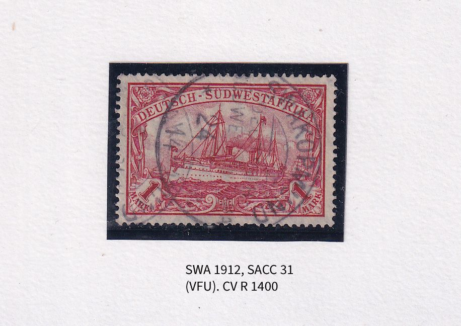 1912 German South West Africa. The Kaiser's Ship "Holenzollen." 1Mk Wmk Lozenges. VFU