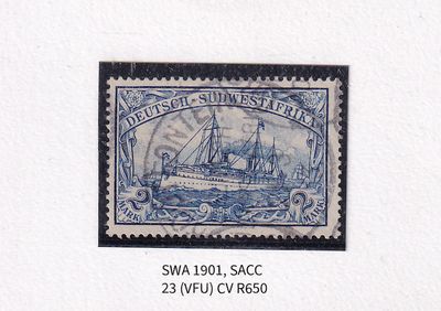 1901 German South West Africa. The Kaiser's Ship "Holenzollen." 2Mk, No Wmk, Blue. VFU