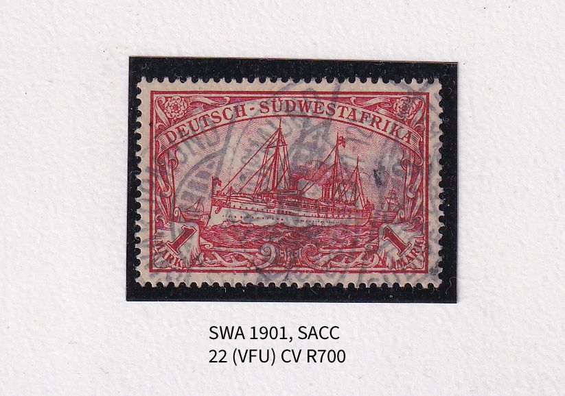 1901 German South West Africa. The Kaiser's Ship "Holenzollen." 1Mk, No Wmk, Red. VFU