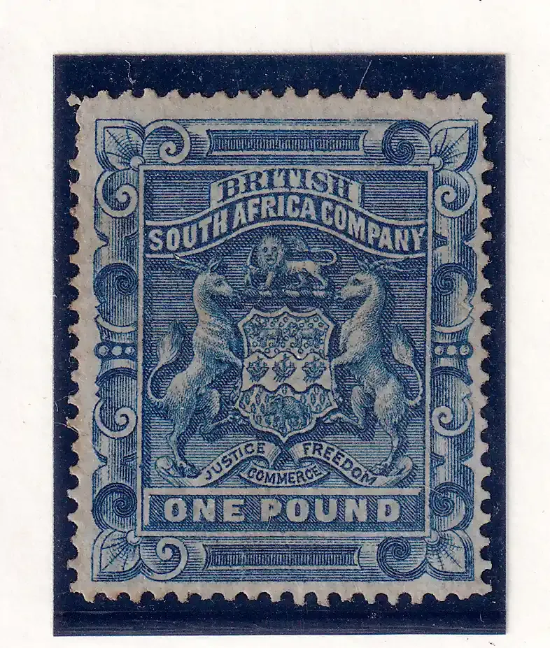 1892 Rhodesia B.S.A, Coat of Arms - Thin-wove paper "Value." 1£ MM