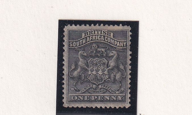 1892 Rhodesia B.S.A, Coat of Arms - White "Value." 1p MM