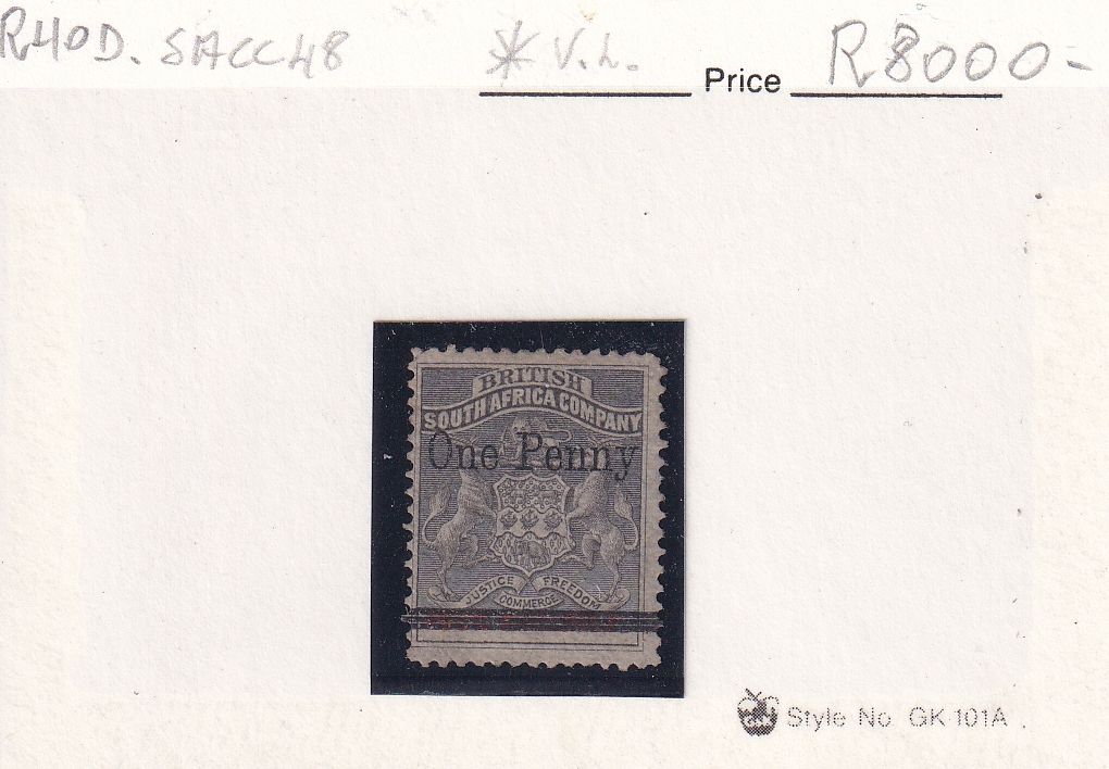 1896 April, Rhodesia B.S.A Prov issue used in Bulawayo during the Matabele Rebellion. 1d on 3p. MM