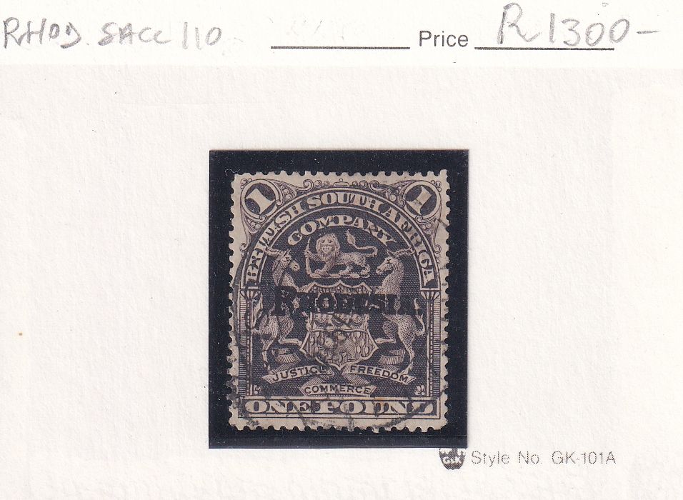 1909 Rhodesia B.S.A Overprinted "RHODESIA." 1£. FVU
