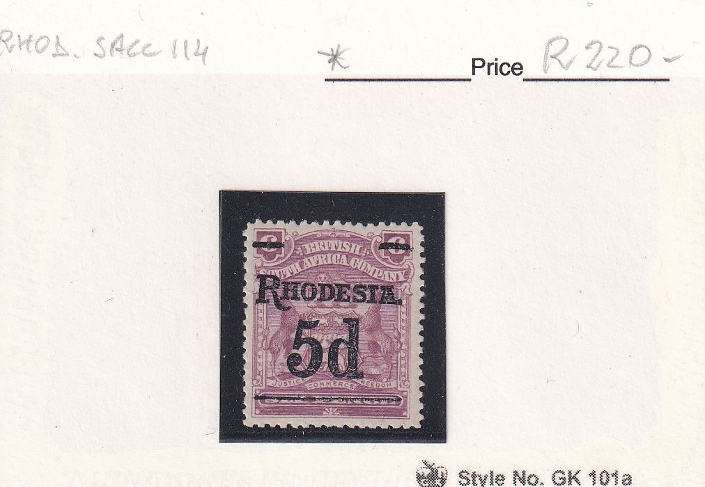 1909 Rhodesia B.S.A, Overprinted "RHODESIA." &amp; Surcharged. 5/2P. MM