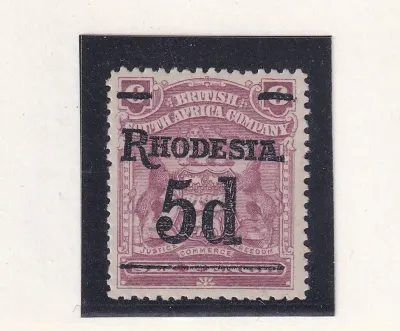 1909 B.S.A, Overprinted "RHODESIA." & Surcharged. 5/2P. MM 1909 B.S.A, Overprinted "RHODESIA." & Surcharged. 5/2P. MM