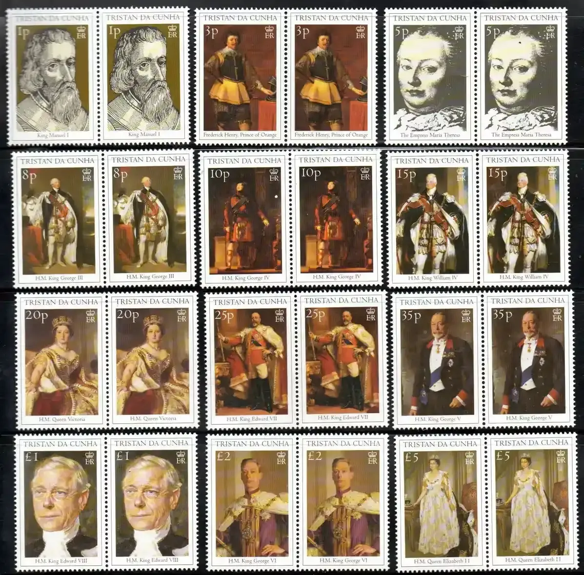 Tristan da Cunha 2000 Monarchs connected with Tristan UMM set of (x12) pairs – SG666-77