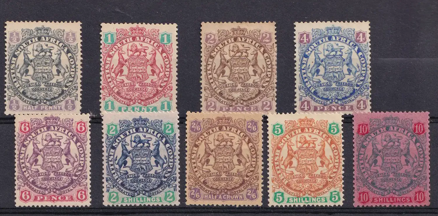 1896 Rhodesia B.S.A Coat of Arms - End of Scroll goes behind Rear Legs of Supporting Animals, Lion Heavily Shaded, MM