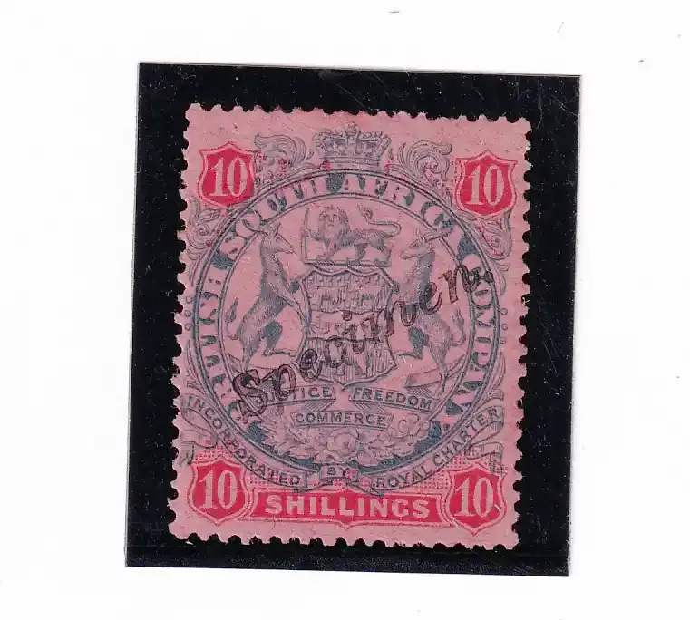 1896 Rhodesia B.S.A Coat of Arms. 10p - Specimen, MM
