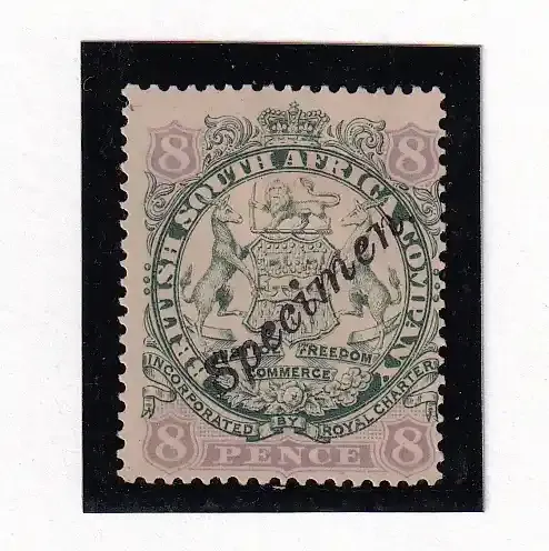 1896 Rhodesia B.S.A Coat of Arms. 8p - Specimen, MM