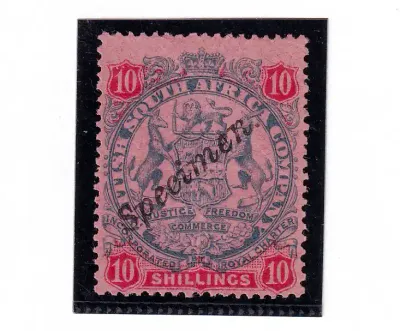 1896 Rhodesia B.S.A Coat of Arms. 10p - Specimen, MM