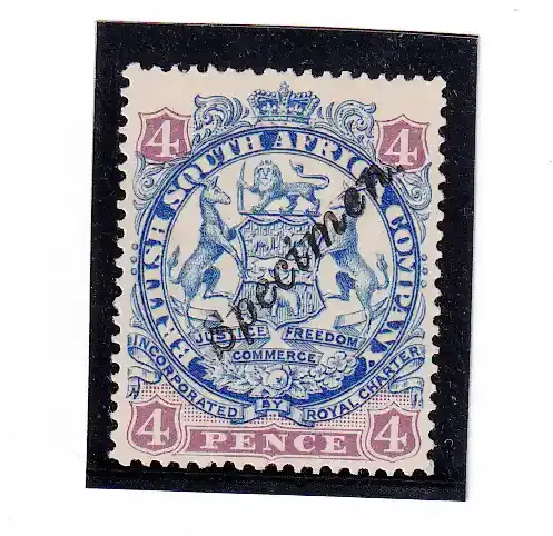 1896 Rhodesia B.S.A Coat of Arms. 4p - Specimen, MM