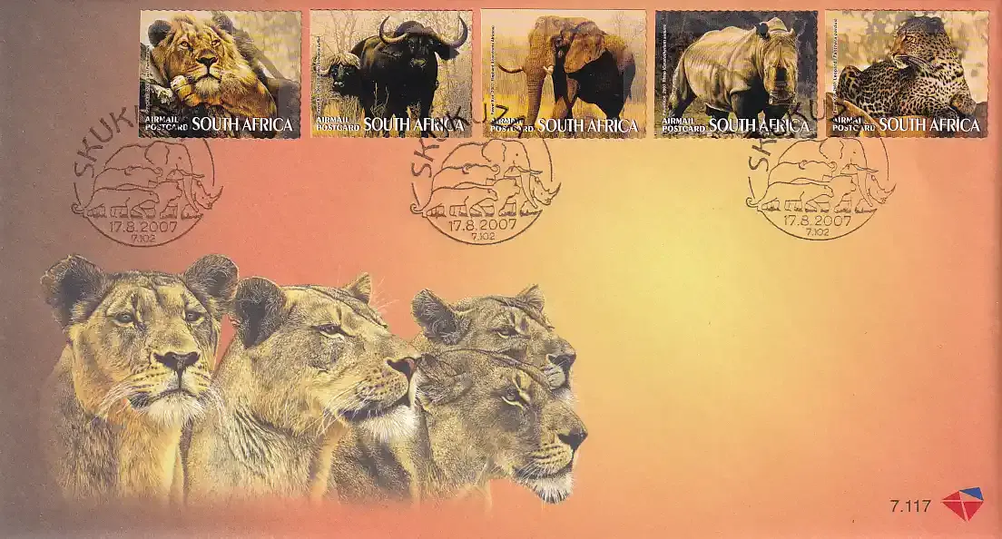 South Africa 2007 Airmail - Wildlife. The Big 5 - Self-Adhesive Stamps FDC