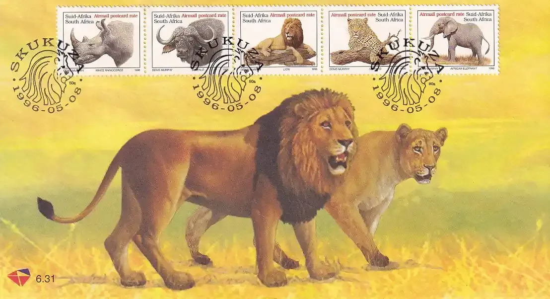 South Africa 1996 - Wildlife. The Big 5 - Self-Adhesive Stamps FDC