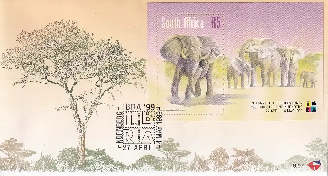 South Africa 1999 International Stamp Exhibition "IBRA '99" - Nuremburg, Germany. FDC