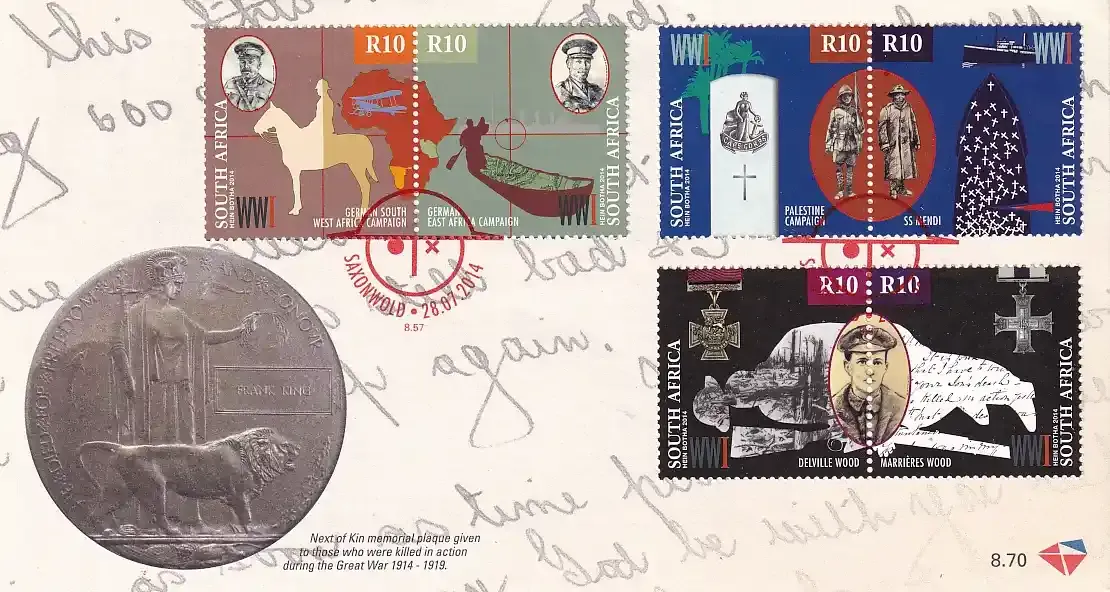 South Africa 2014. The 100th Anniversary of the Beginning of World War I - Lest We Forget the Suffering. FDC