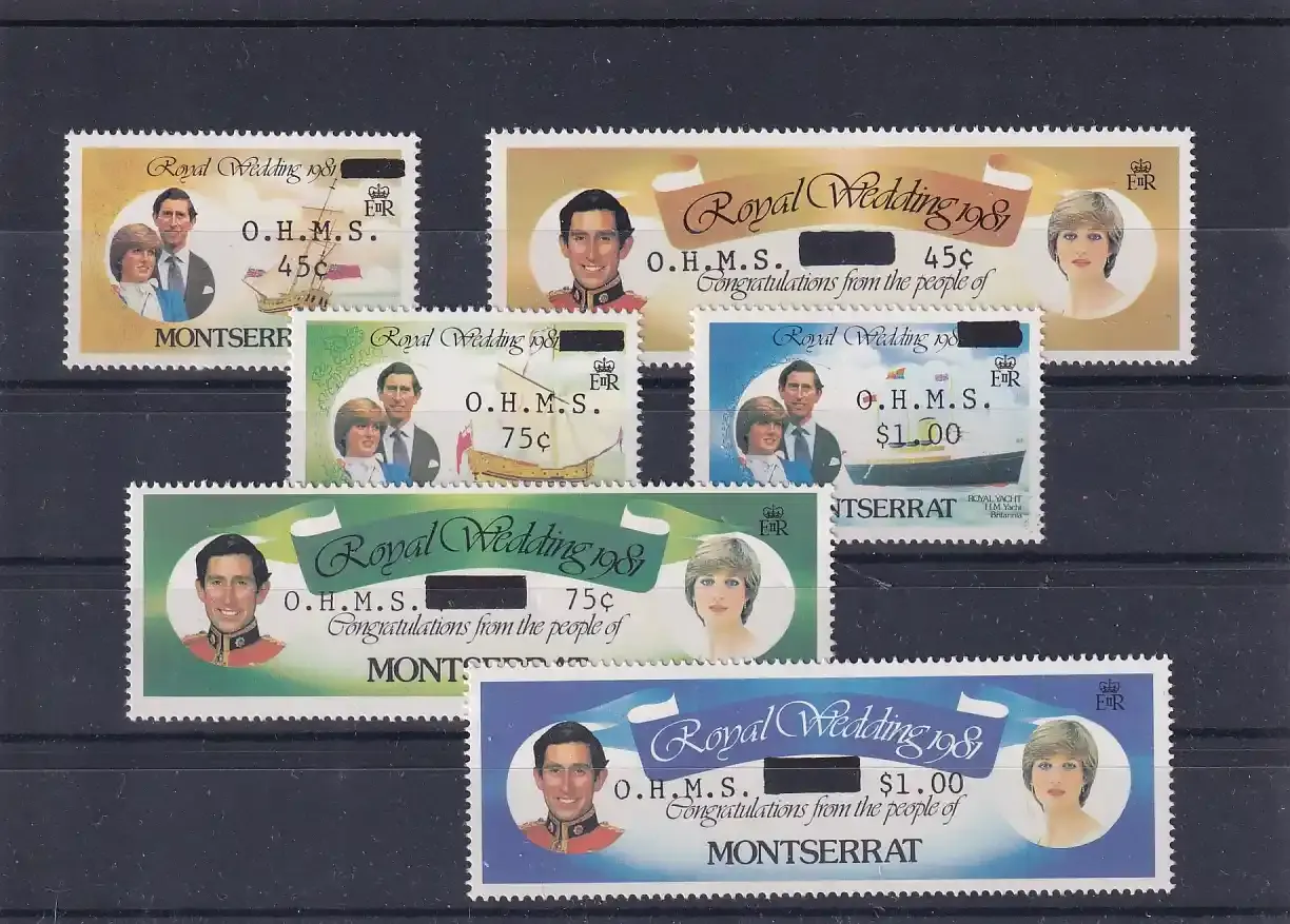 Montserrat 1982 Royal Wedding - Postage Stamps of 1981 Overprinted "O.H.M.S." &amp; Surcharged
