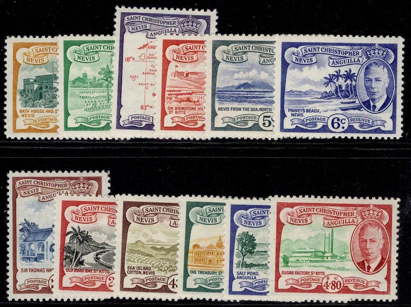 St Christopher Nevis Anguilla 1952 King George VI of the United Kingdom &amp; Local Motives (local culture, agriculture, or wildlife). LH Mint (*)