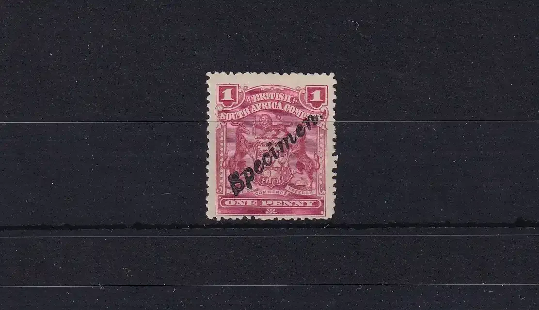 1896 Rhodesia B.S.A, Coat of Arms 1P SPECIMEN stamps, MM