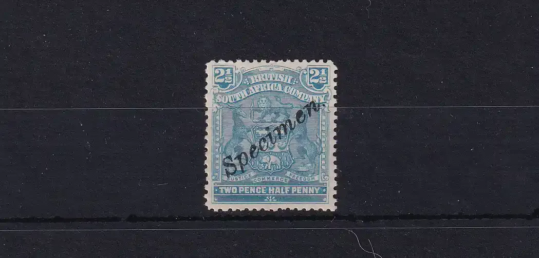 1896 Rhodesia B.S.A, Coat of Arms 2&amp;1/2P SPECIMEN stamps, MM