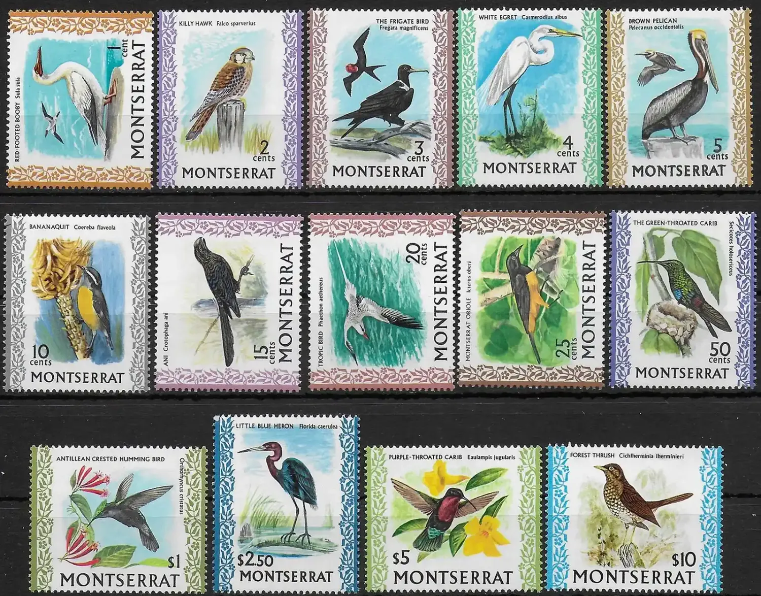 Montserrat 1970-74. Michel No. 230-42 + 316 - Birds - Set of 14 Values - MNH(**)