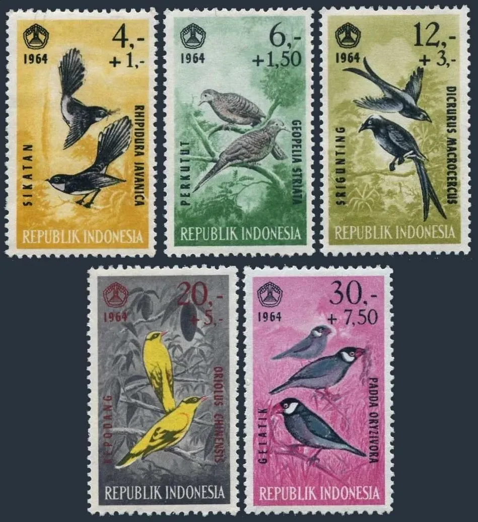 Indonesia 1965 Birds. Malaysian fantails, Doves. MNH