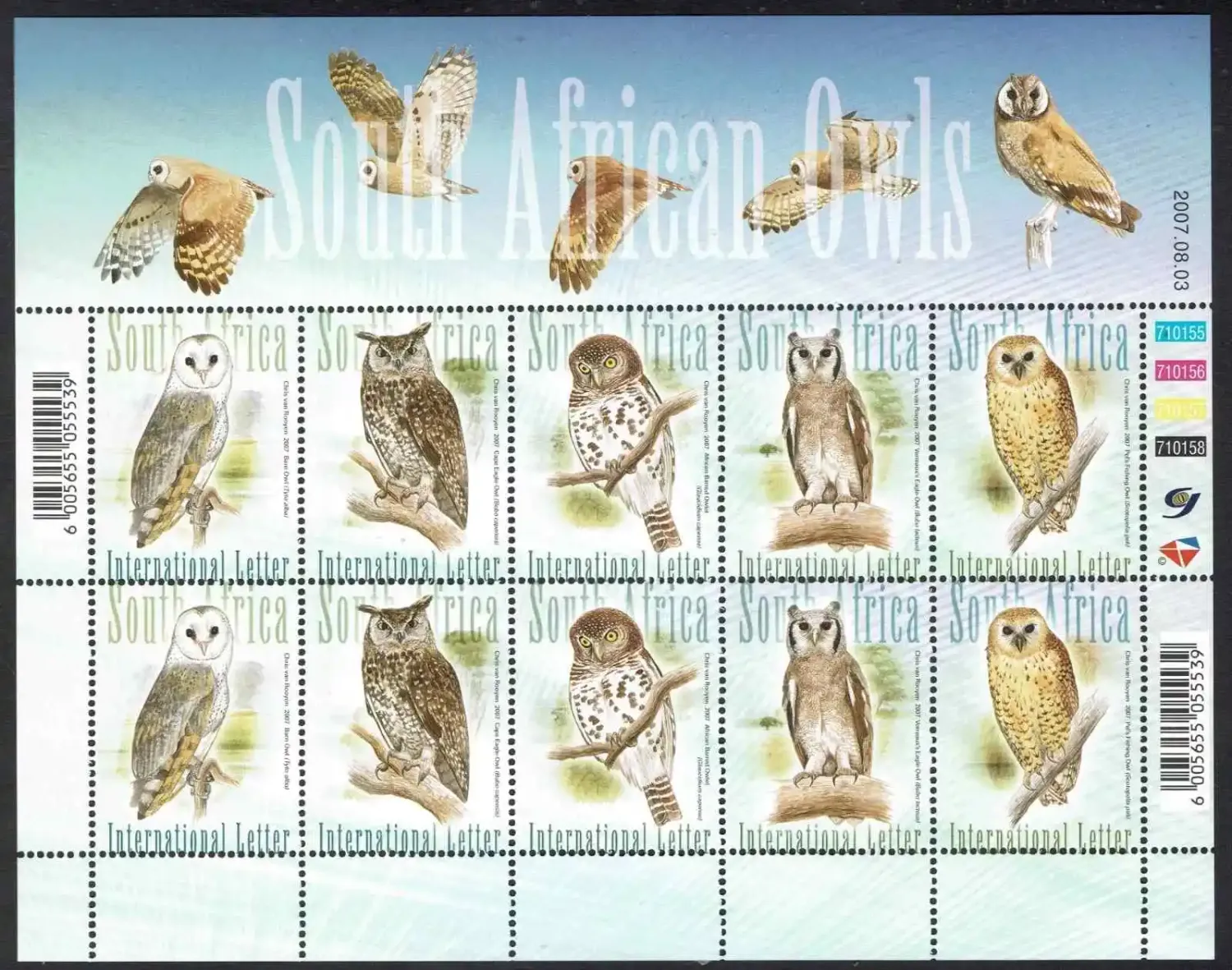 South Africa 2007 South African Birds - Owls. Sheet of 10. MNH
