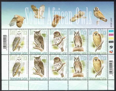 South Africa 2007 South African Birds - Owls. Sheet of 10. MNH South Africa 2007 South African Birds - Owls. Sheet of 10. MNH