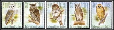 South Africa 2007 South African Birds - Owls. Strop of 5. MNH South Africa 2007 South African Birds - Owls. Strop of 5. MNH