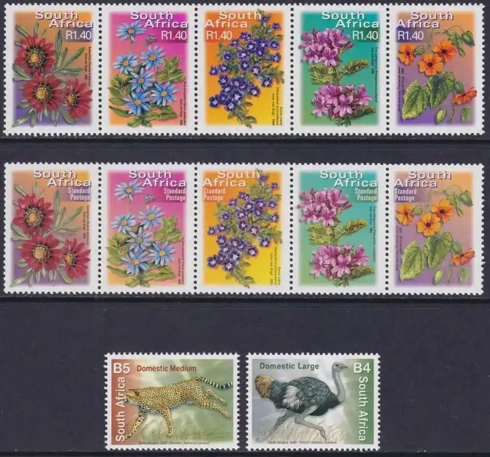South Africa 2007 7th Definitive Series additional values 2001, 2003, 2007. Flowers/Mammals. (MNH)