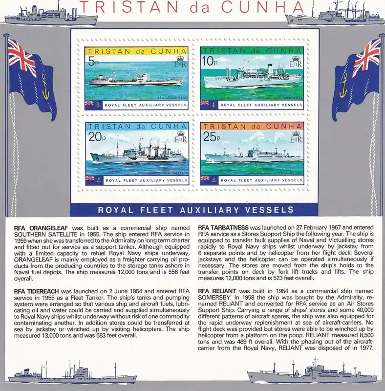 Tristan da Cunha 1978 Ships - Royal Fleet Auxiliary Vessels Sheet. MNH