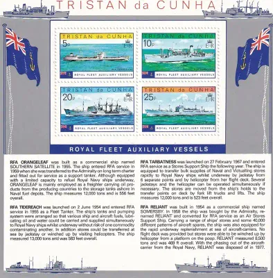 Tristan da Cunha 1978 Ships - Royal Fleet Auxiliary Vessels Sheet. MNH