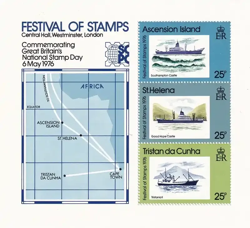 Tristan da Cunha 1976 Festival of Stamps - 3 Stamp Sheet. MNH