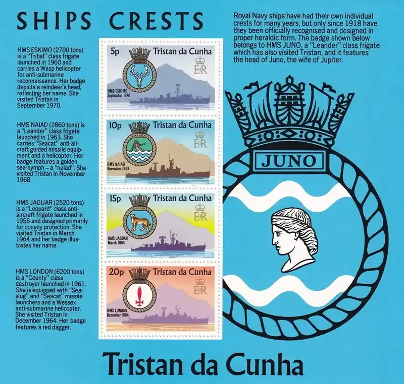 Tristan da Cunha 1977 - Ships Crests - Perf Min Sheet. MNH
