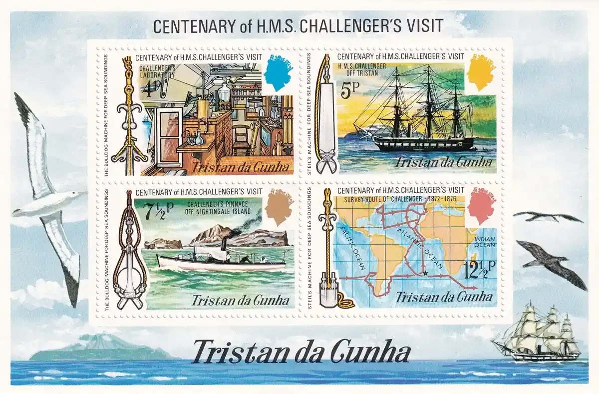Tristan da Cunha 1973 "Centenary of H.M.S. Challenger's Visit" sheet. MNH
