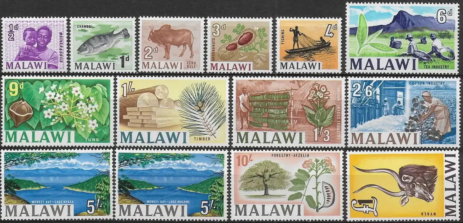 Malawi 1964 Local Motives - Previous Issues of 1964 of Nyasaland but Overprinted "MALAWI". MNH