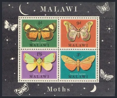 Malawi 1970 Moths Sheet. MNH