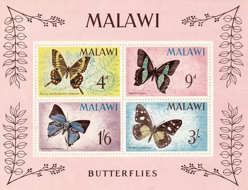 Malawi 1966 Butterflies Sheet. MNH