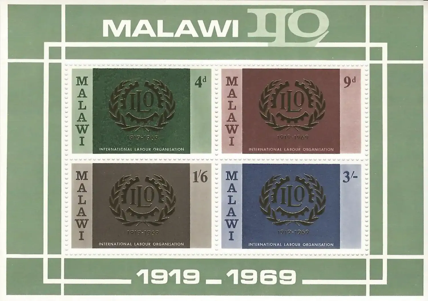 Malawi 1969 50th Anniversary of International Labour Organization. Sheet. MNH
