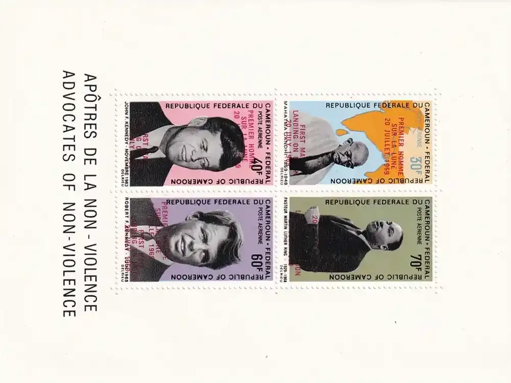 Cameroon 1969 Airmail - Overprinted with "PREMIER HOMME - SUR LA LUNE - 20 JUILLET 1969 - FIRST MAN LANDING ON MOON, Gandhi,Kennedy. MNH