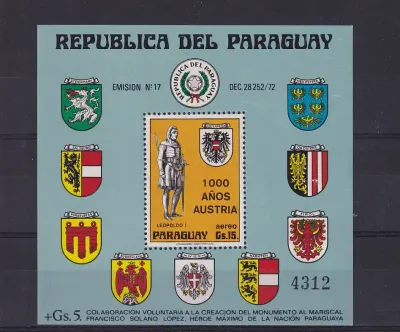 Paraguay 1976 Airmail - The 1000th Anniversary of Austria. MNH