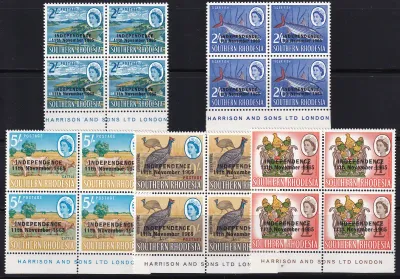 Rhodesia 1966 Issues of South Rhodesia Overprinted "INDEPENDENCE 11th November 1965".  Inscriptional blocks. MNH