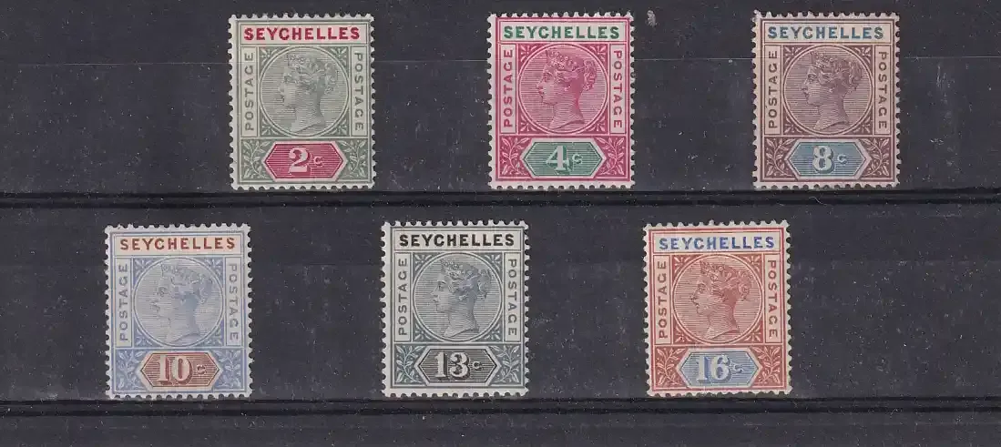 Seychelles 1890 Queen Victoria - Shading Lines at Right Side of Diamond in Tiara Band. VLH