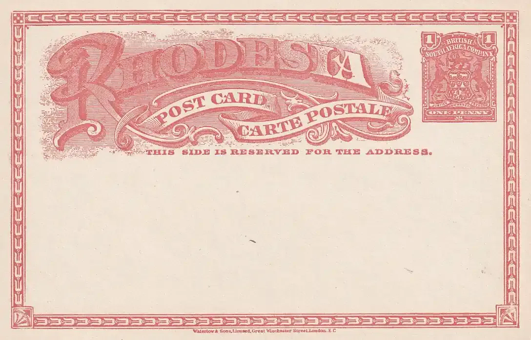 Rhodesia B.S.A, 1d Arms Post Card. Very fine unused.