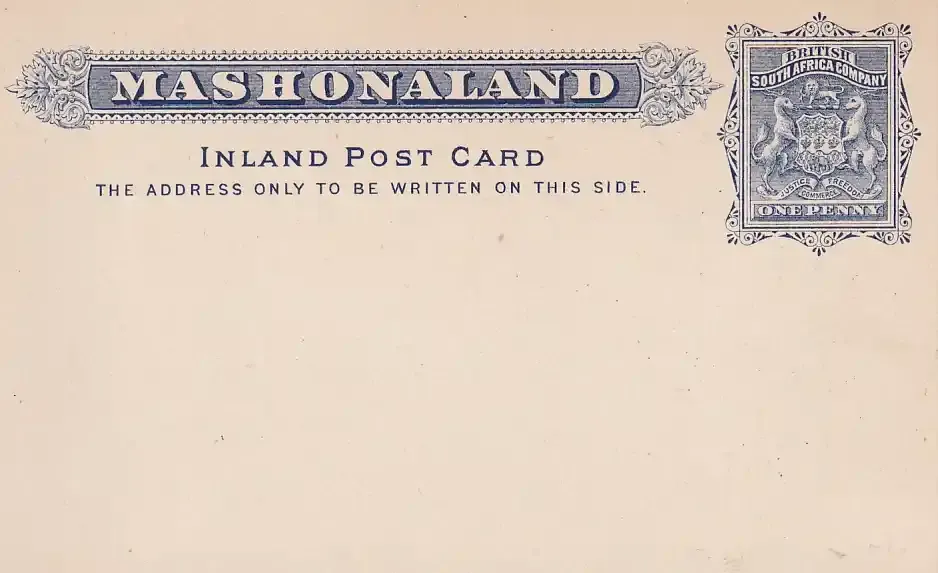Rhodesia B.S.A, 1893 1d ‘MASHONALAND’ Reply Paid Post Card, small Arms imprint. Very fine unused