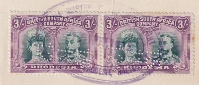 B.S.A 1910 Double Heads. 3/- King George V & Queen Marie. SG158a (Bright green & Magenta) B.S.A 1910 Double Heads. 3/- King George V & Queen Marie. SG158a (Bright green & Magenta)